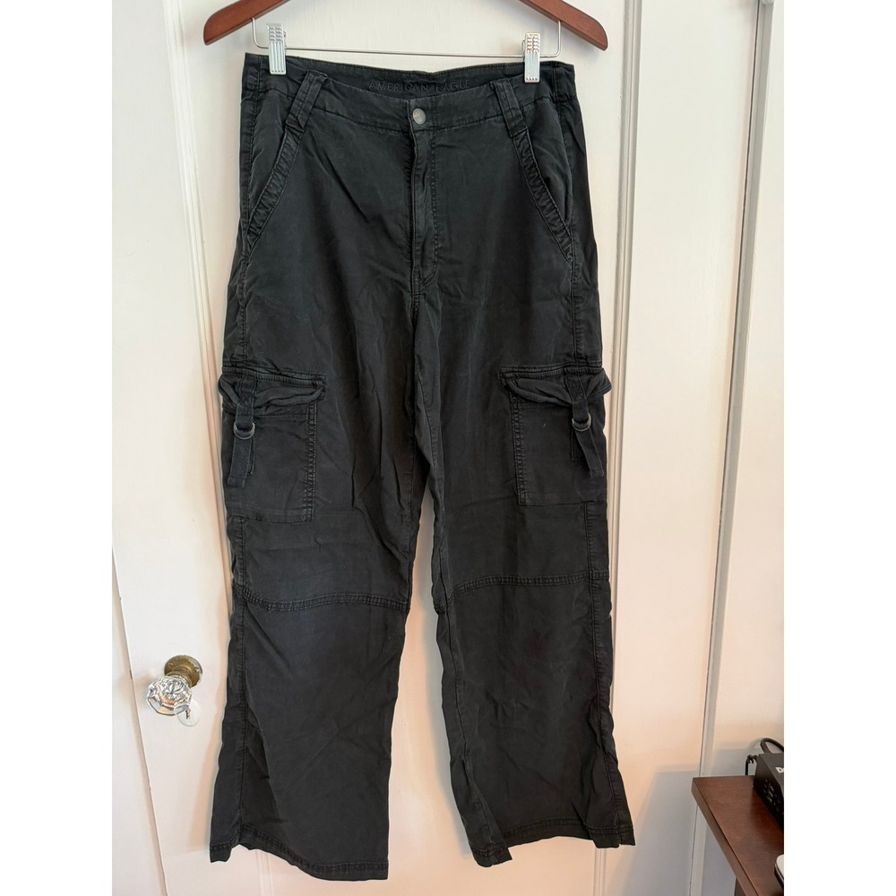 American Eagle Cargo Pants Women 6 Black Real Good Stretch Utility Gorpcore